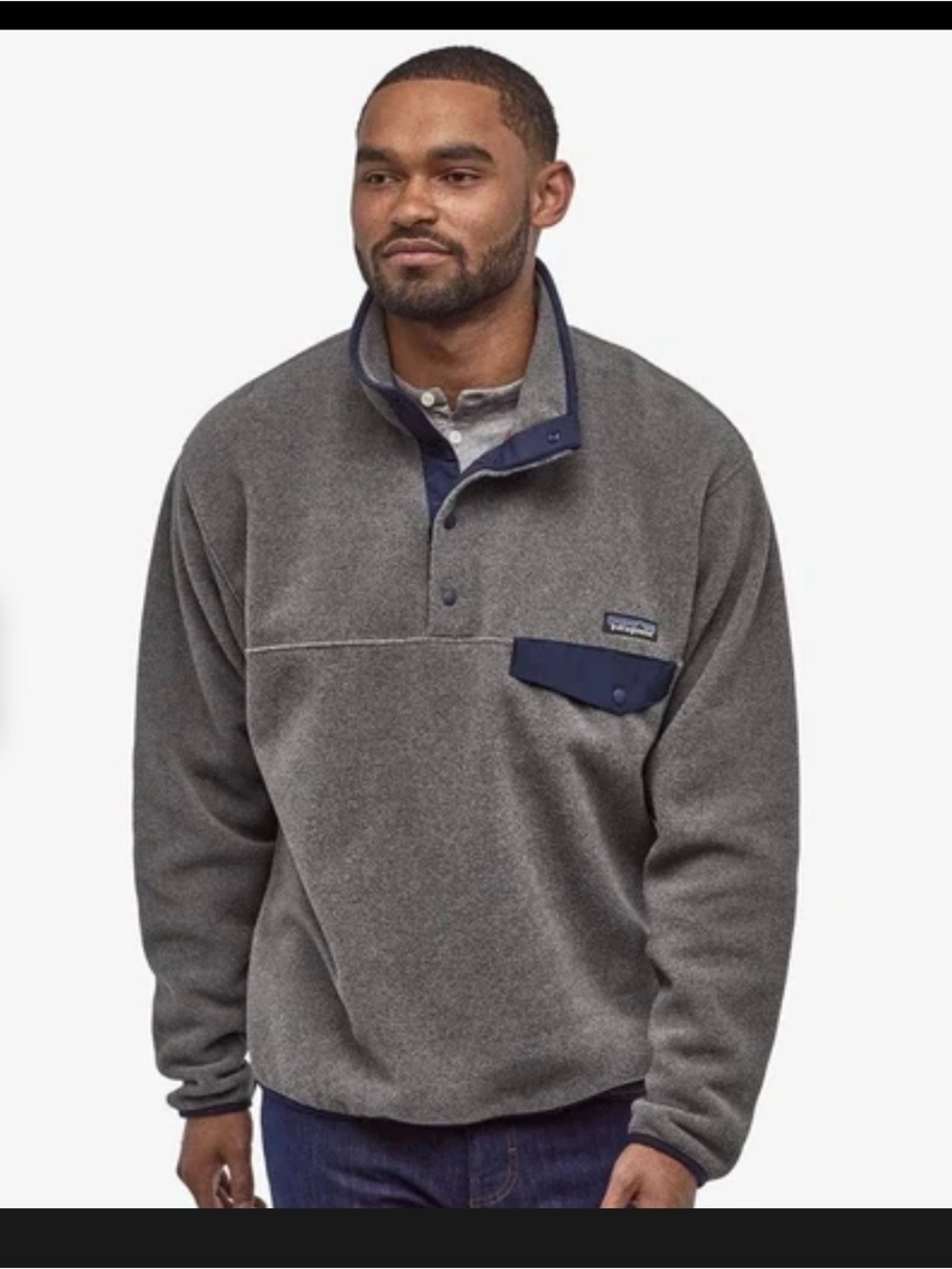 Patagonia Grey Fleece Snap Pullover with Navy Trim